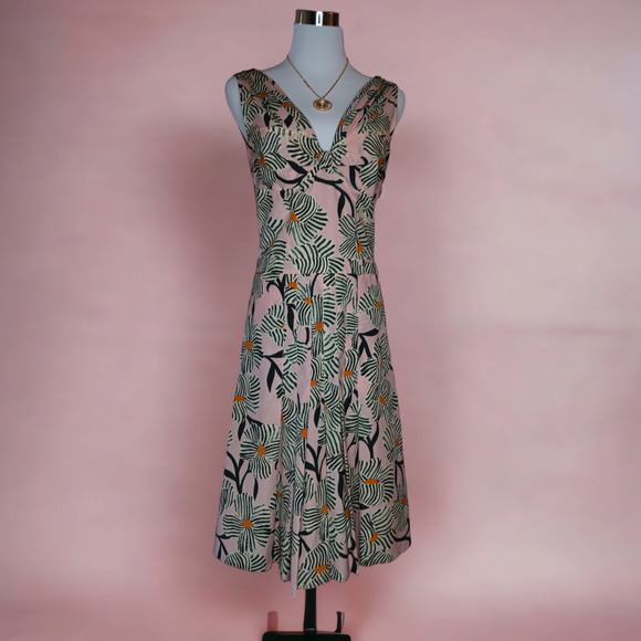 MOSCHINO Pleated Midi Dress Small Cottage Core Fairy Romantic Floral Pink Green - Picture 1 of 16
